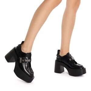 Larroude Stewart Platform Black Oxford Preppy Y2K Style Sz 8